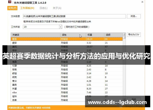 英超赛季数据统计与分析方法的应用与优化研究