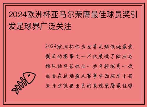 2024欧洲杯亚马尔荣膺最佳球员奖引发足球界广泛关注